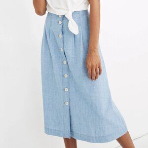 Madewell Chambray Patio Button-Front Midi Skirt
